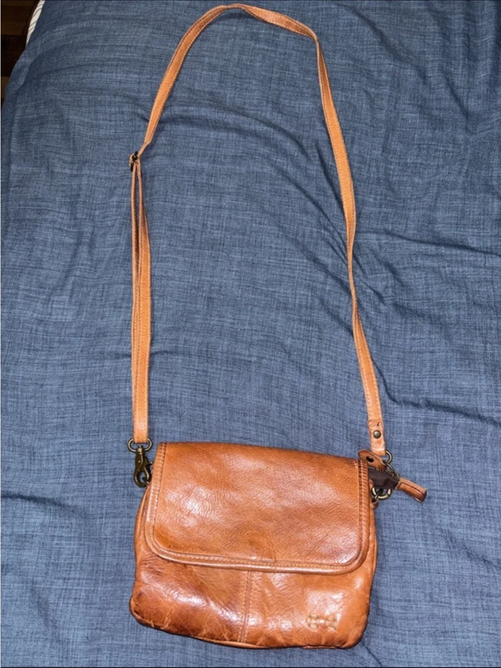 Bed Stu Distressed Leather Crossbody in Cognac